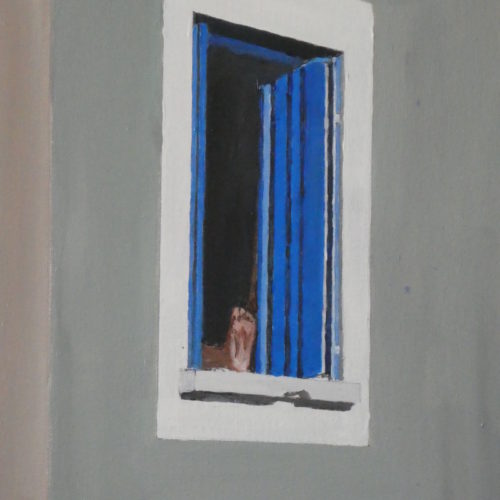 Pied à la fenêtre bleue